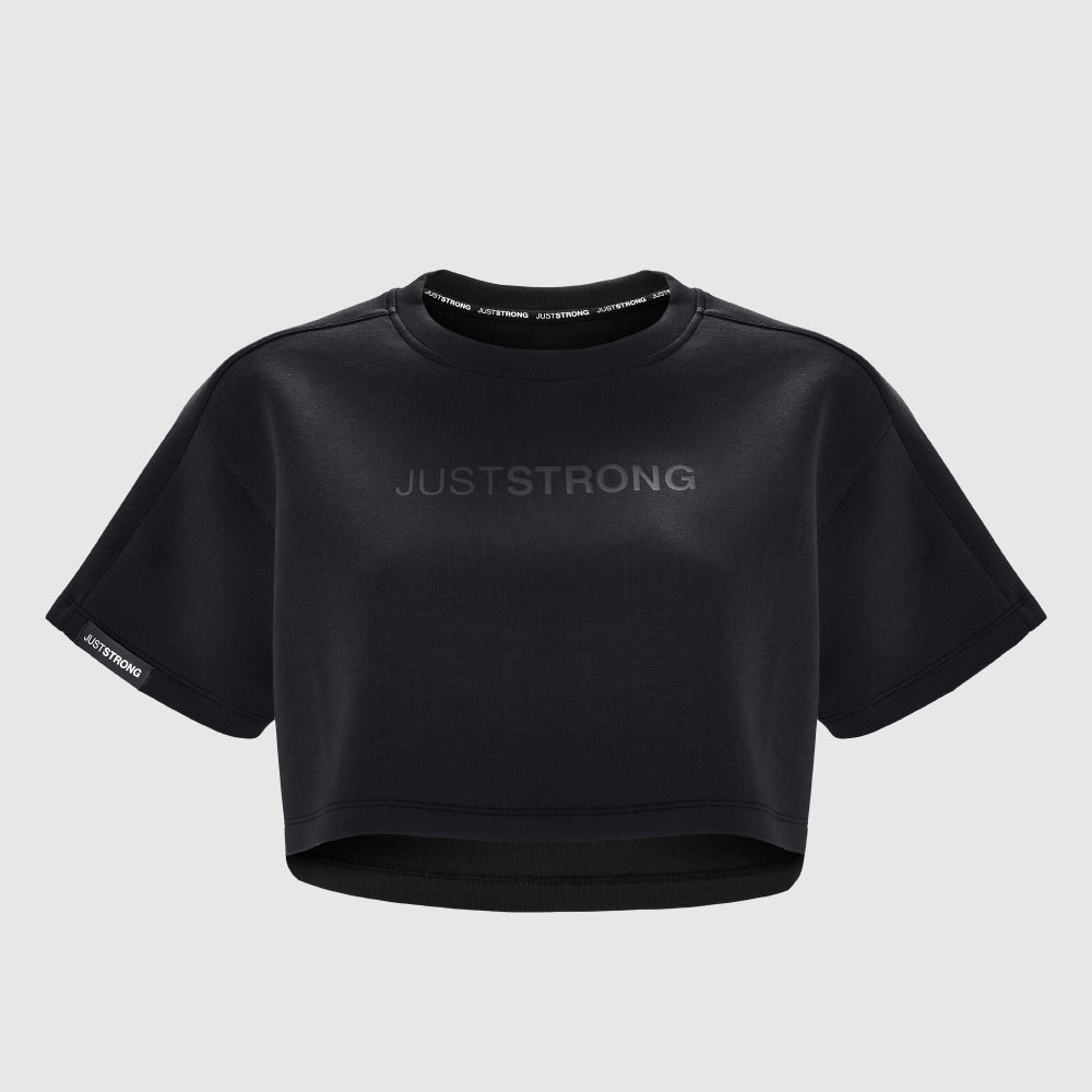 Black Oversized Athletic Cropped Tonal T-Shirt