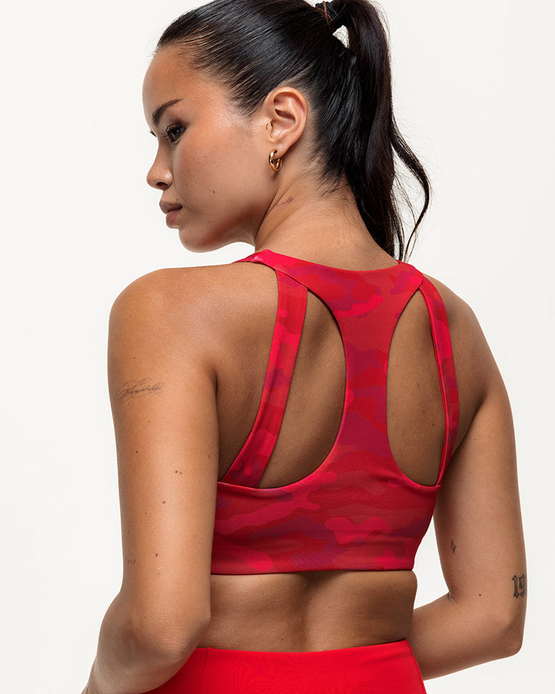 Vertex Camo Multi Strap Sports Bra - Ruby Red
