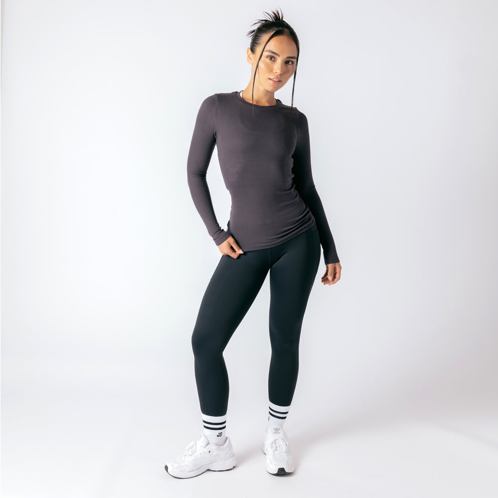 Long Sleeve Workout Tee - Washed Black